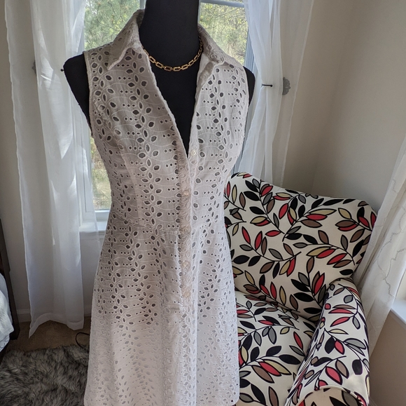 London Time White Eyelet Knee Length Dress Size S - Picture 10 of 14